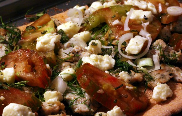 Chicken sausage pizza