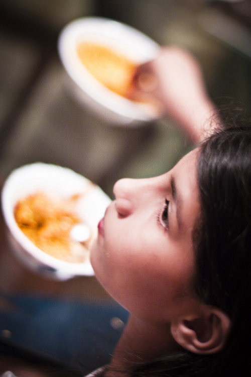 My pretty little niece and her bowls of chaat